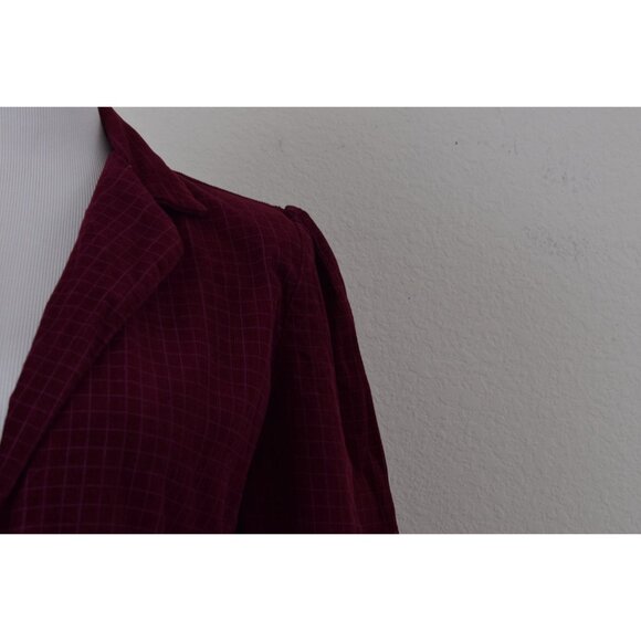 80s Vintage Burgundy Plaid Fitted Poly/Cotton Corduroy Jacket‎ - Picture 6 of 10